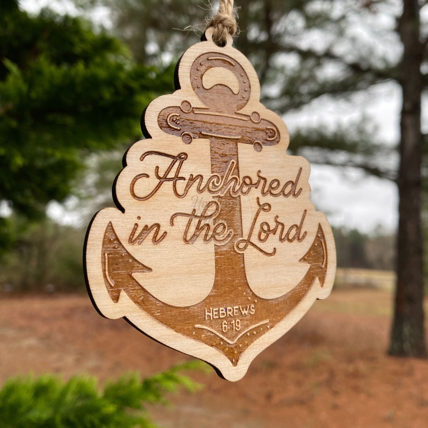 Anchored in the Lord Nautical Ornament, featuring verse Hebrews 6:19 is handcrafted in Virginia USA by Howling Moon Laser Design Studio