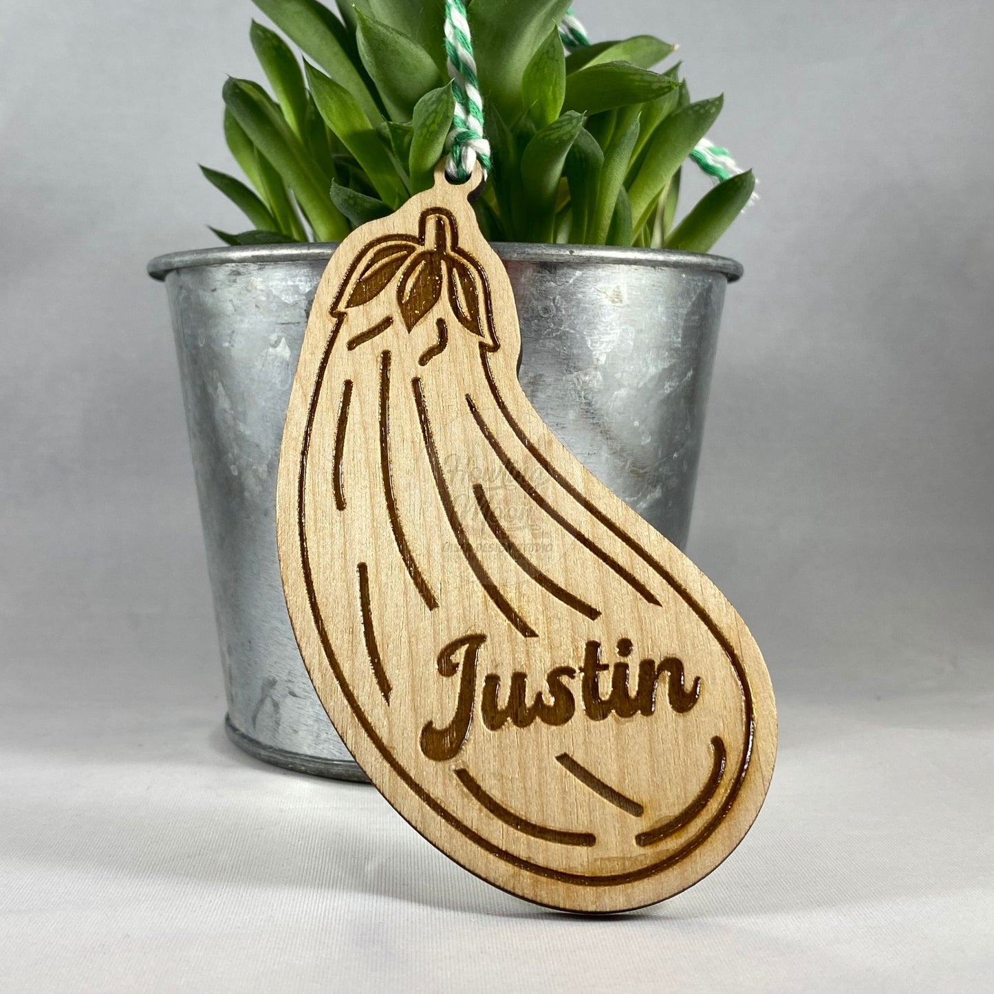 Beautiful Personalized eggplant ornament from Howling Moon Laser Design Studio in Virginia USA
