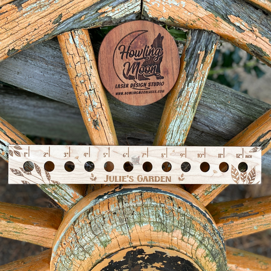 Personalized Boho Leaves Seed Spacing Ruler from Howling Moon Laser