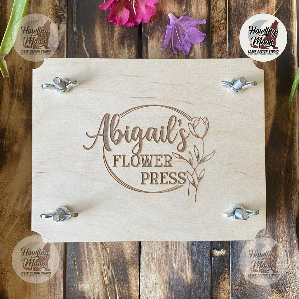 Personalized Heirloom Wooden Flower Press Tulip Design from Howling Moon Laser Design Virginia USA