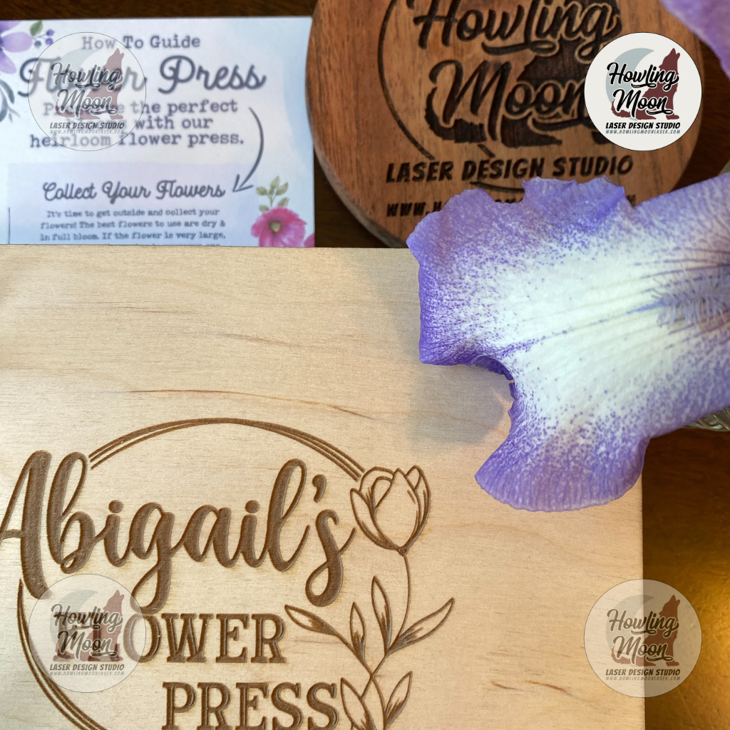 Personalized Heirloom Wooden Flower Press Tulip Design from Howling Moon Laser Design Virginia USA